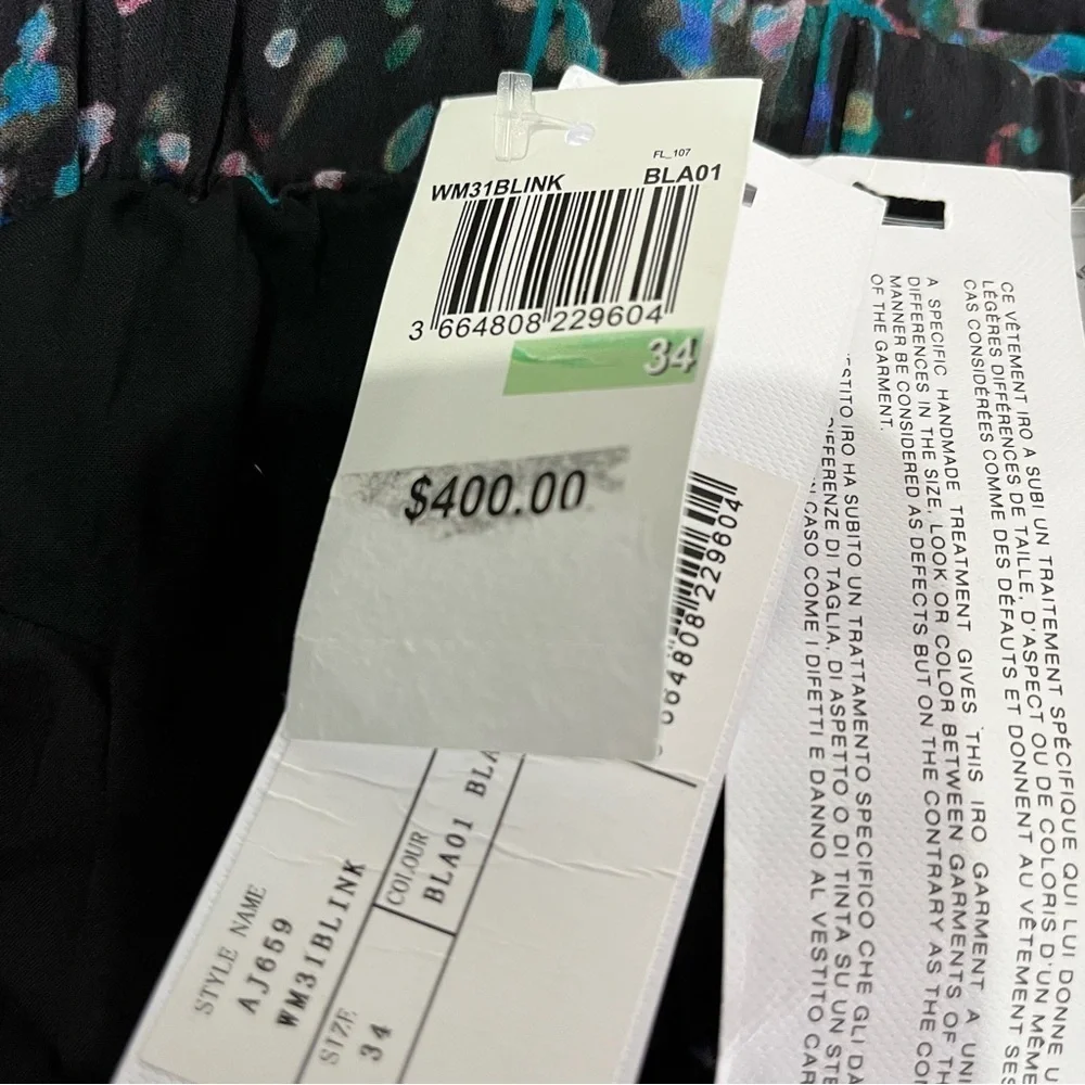 NWT Iro Size 34 / 2 Blink Asymmetrical Midi Skirt Black Floral $400